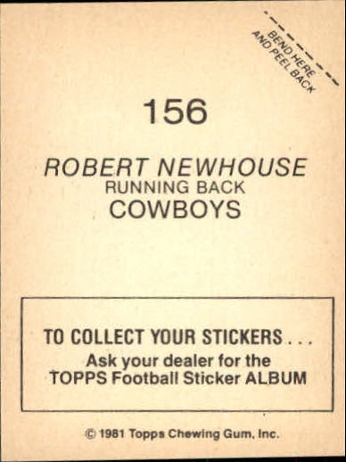 1981 Topps Stickers #156 Robert Newhouse back image