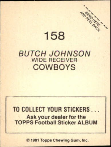 1981 Topps Stickers #158 Butch Johnson back image