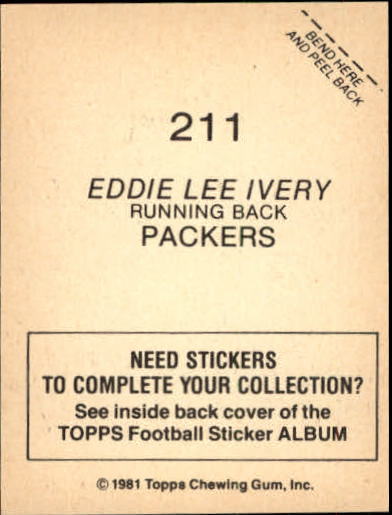 1981 Topps Stickers #211 Eddie Lee Ivery back image