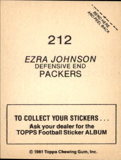 1981 Topps Stickers #212 Ezra Johnson back image