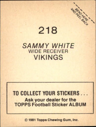 1981 Topps Stickers #218 Sammie White back image