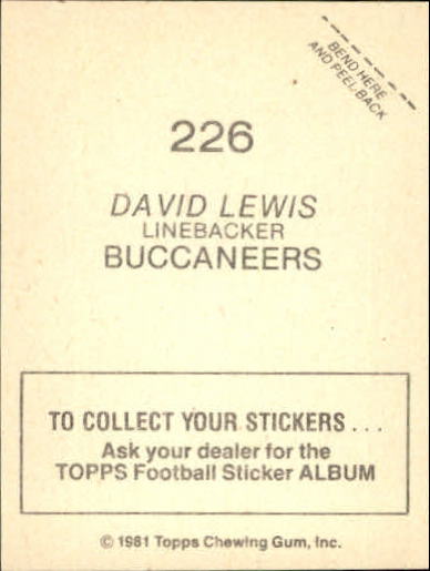 1981 Topps Stickers #226 David Lewis back image