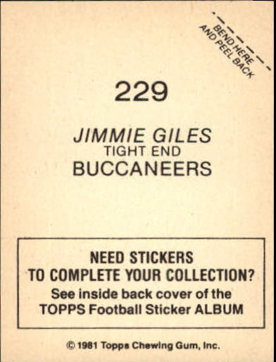 1981 Topps Stickers #229 Jimmie Giles back image