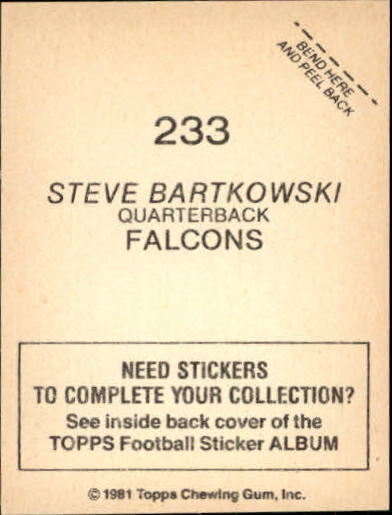 1981 Topps Stickers #233 Steve Bartkowski back image