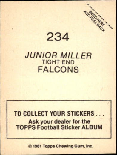1981 Topps Stickers #234 Junior Miller back image