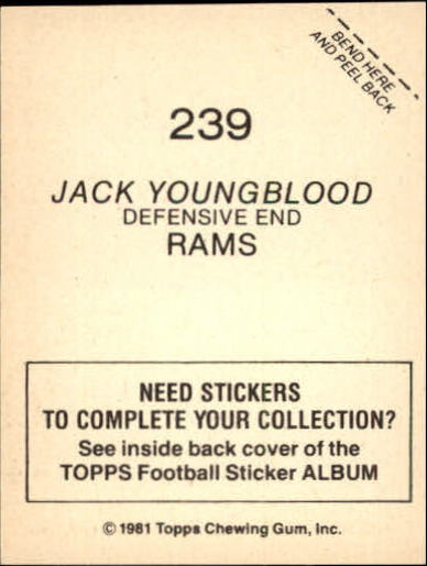 1981 Topps Stickers #239 Jack Youngblood back image
