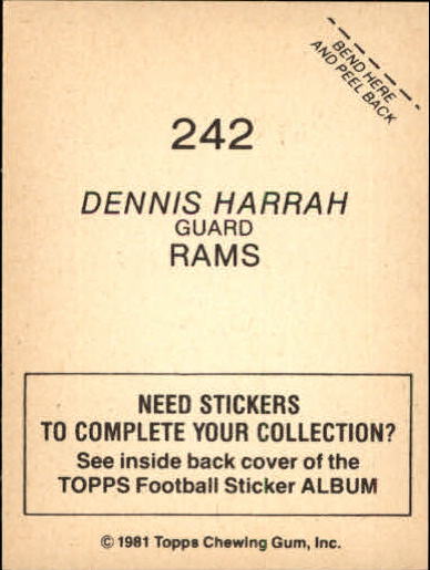 1981 Topps Stickers #242 Dennis Harrah back image