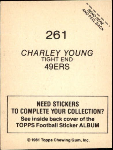 1981 Topps Stickers #261 Charle Young back image