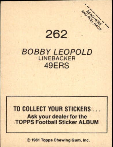 1981 Topps Stickers #262 Bobby Leopold back image