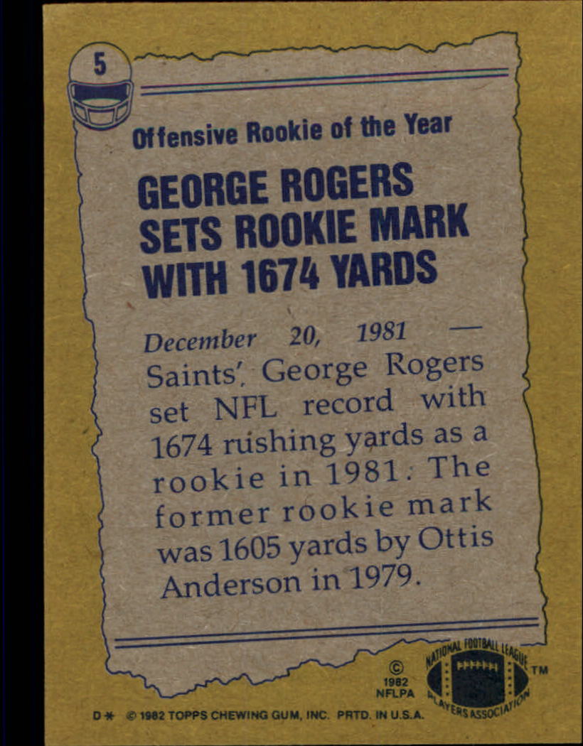 1982 Topps #5 George Rogers RB/Most Rushing Yards:/Rookie Season back image