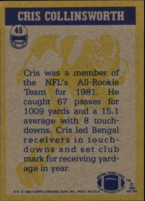 1982 Topps #45 Cris Collinsworth IA back image