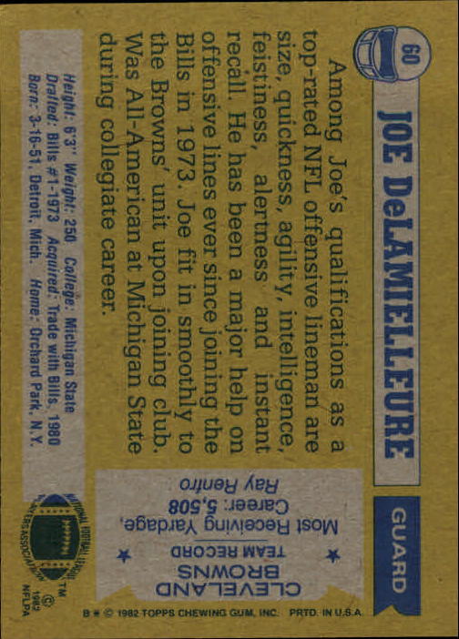 1982 Topps #60 Joe DeLamielleure back image
