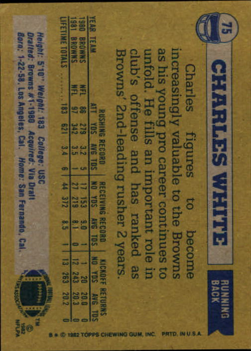 1982 Topps #75 Charles White back image