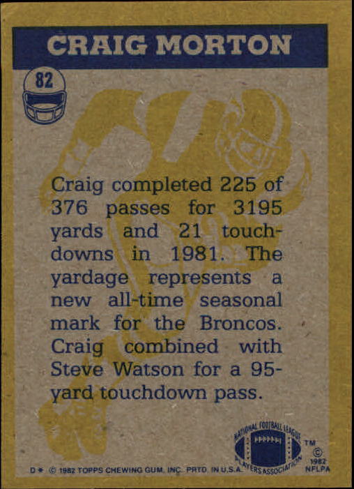 1982 Topps #82 Craig Morton IA back image