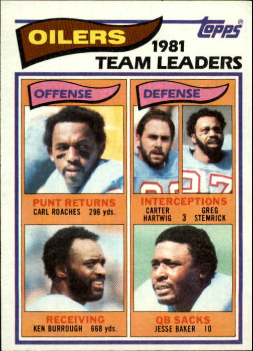 1982 Topps #92 Houston Oilers TL/Carl Roaches/Ken Burrough/Carter Hartwig/Greg Stemrick/Jesse Baker