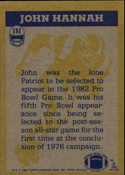 1982 Topps #151 John Hannah IA back image