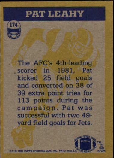 1982 Topps #174 Pat Leahy IA back image