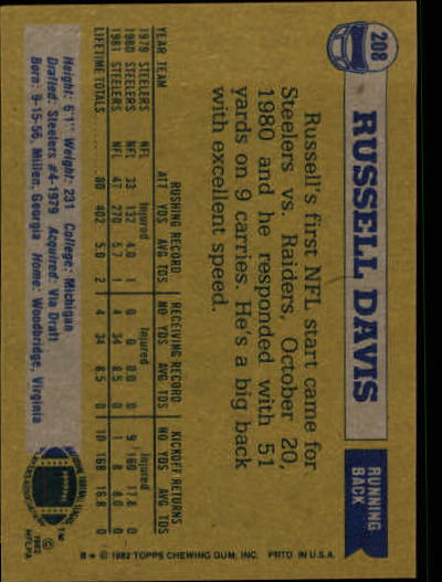 1982 Topps #208 Russell Davis RC back image