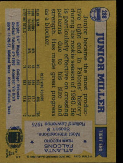 1982 Topps #288 Junior Miller back image
