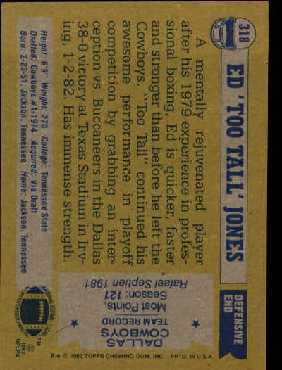 1982 Topps #318 Ed Too Tall Jones AP back image