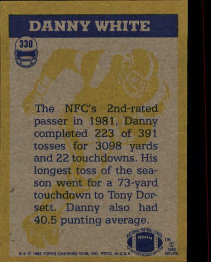 1982 Topps #330 Danny White IA back image