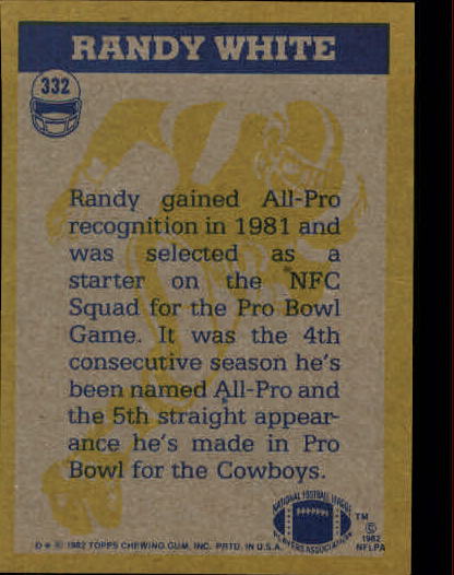1982 Topps #332 Randy White IA back image