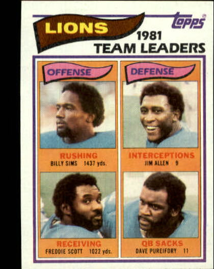 1982 Topps #333 Detroit Lions TL/Billy Sims/Freddie Scott/Jim Allen/Dave Pureifory