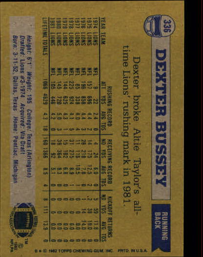 1982 Topps #336 Dexter Bussey back image