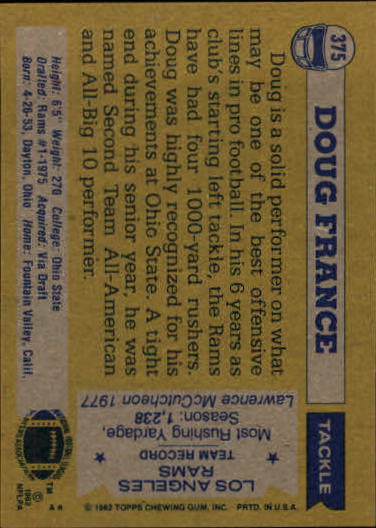 1982 Topps #375 Doug France back image