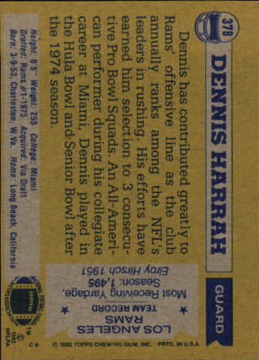 1982 Topps #378 Dennis Harrah back image