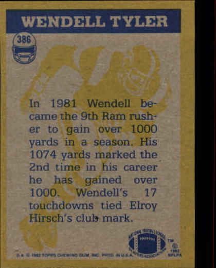 1982 Topps #386 Wendell Tyler IA back image