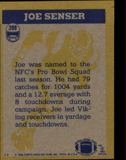 1982 Topps #399 Joe Senser IA back image