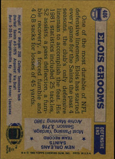 1982 Topps #406 Elois Grooms back image