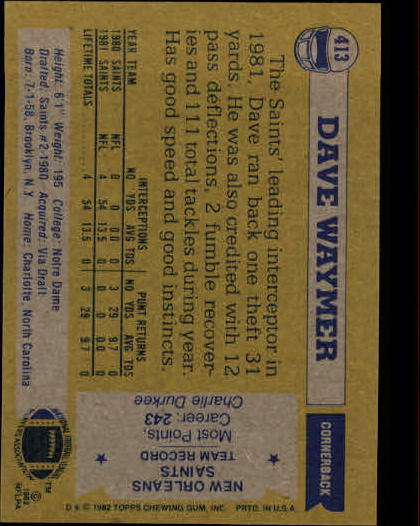 1982 Topps #413 Dave Waymer RC back image