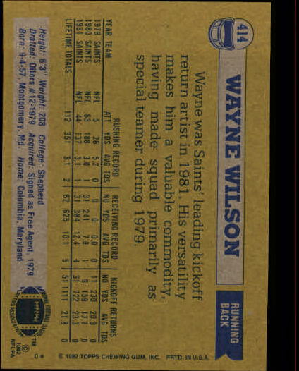 1982 Topps #414 Wayne Wilson back image