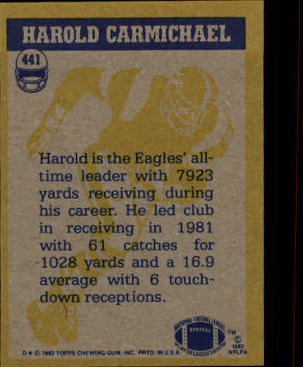 1982 Topps #441 Harold Carmichael IA back image