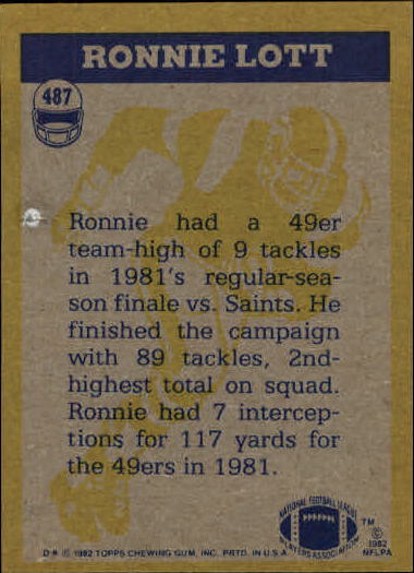 1982 Topps #487 Ronnie Lott IA back image