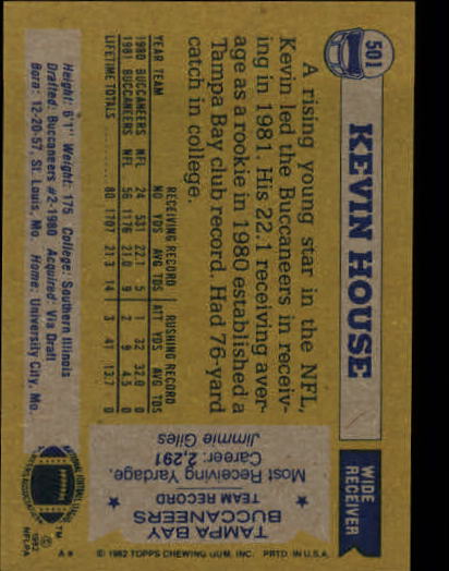 1982 Topps #501 Kevin House back image