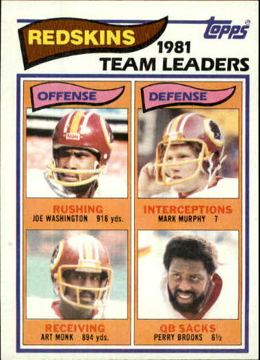 1982 Topps #509 Wash. Redskins TL/Joe Washington/Art Monk/Mark Murphy/Perry Brooks