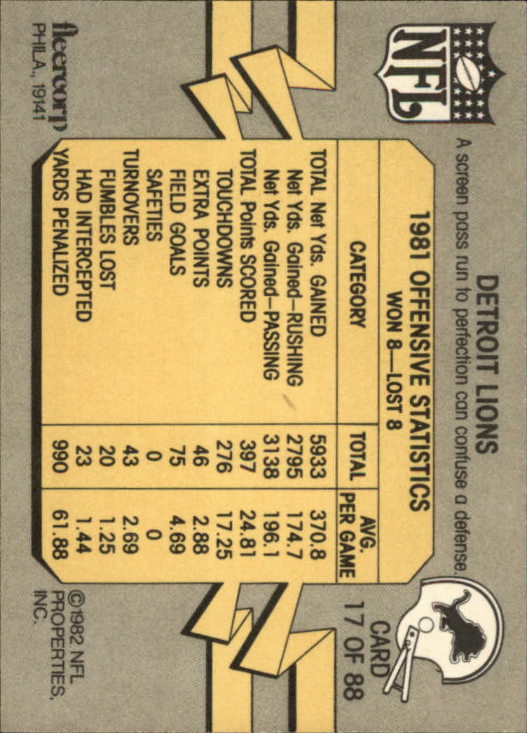 A7099- 1982 Fleer Team Action Football Cards 1-88 -You Pick- 15+ FREE US SHIP - Picture 27 of 129