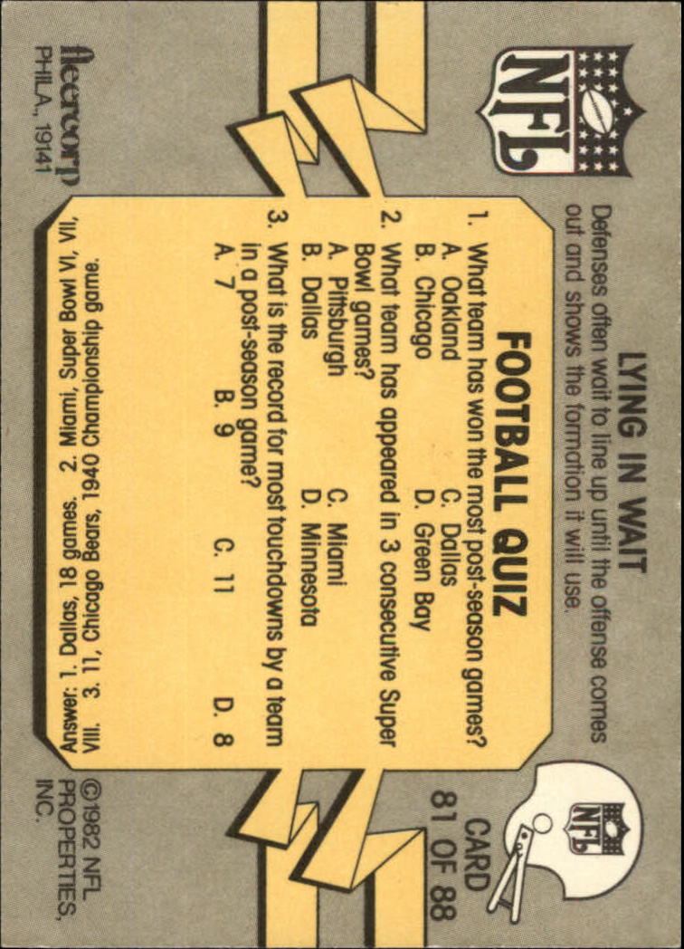 A7099- 1982 Fleer Team Action Football Cards 1-88 -You Pick- 15+ FREE US SHIP - Picture 119 of 129