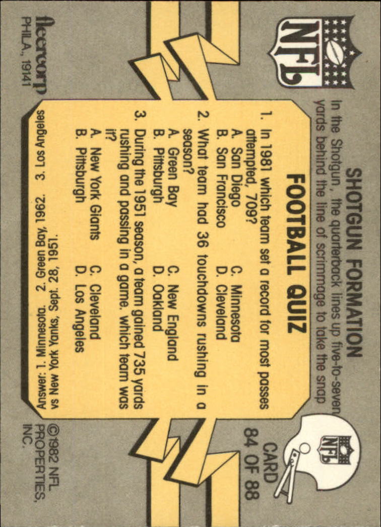 A7099- 1982 Fleer Team Action Football Cards 1-88 -You Pick- 15+ FREE US SHIP - Picture 123 of 129