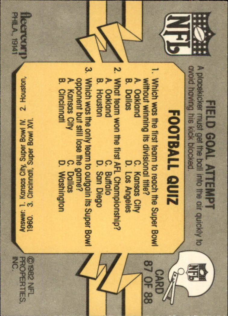A7099- 1982 Fleer Team Action Football Cards 1-88 -You Pick- 15+ FREE US SHIP - Picture 129 of 129