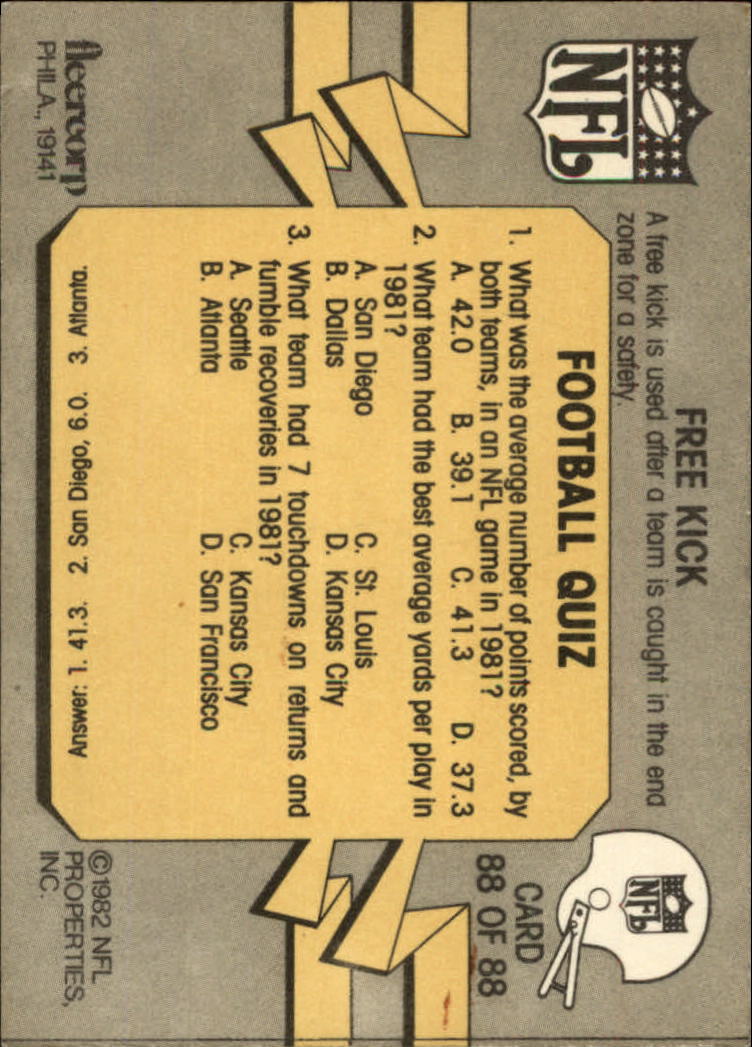 A7099- 1982 Fleer Team Action Football Cards 1-88 -You Pick- 15+ FREE US SHIP - Picture 169 of 169