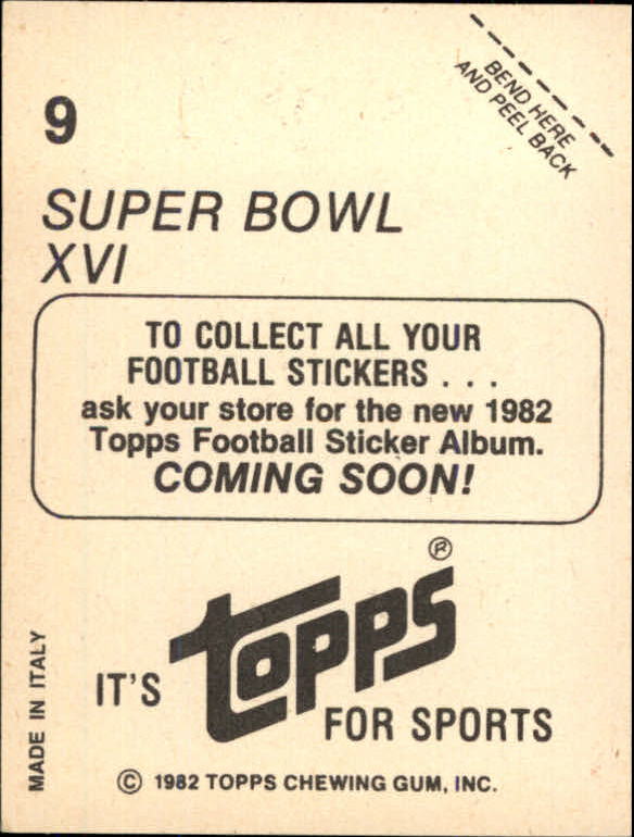 Joe Montana 1982 Topps Coming Soon Sticker Super Bowl XVI #9 - San