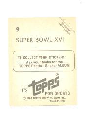 1982 Topps Stickers #9 Super Bowl XVI/(Joe Montana/handing off) * FOIL back image