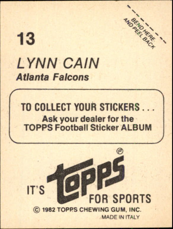 1982 Topps Stickers #13 Lynn Cain back image