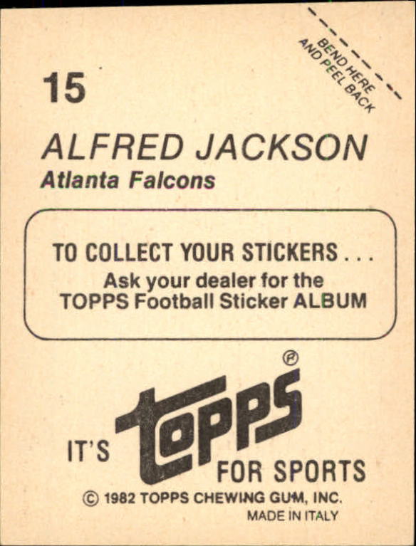 1982 Topps Stickers #15 Alfred Jackson back image