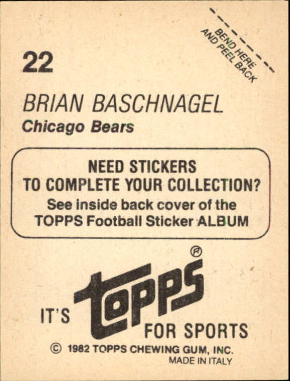 1982 Topps Stickers #22 Brian Baschnagel back image