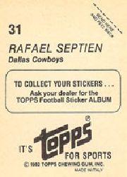 1982 Topps Stickers #31 Rafael Septien back image